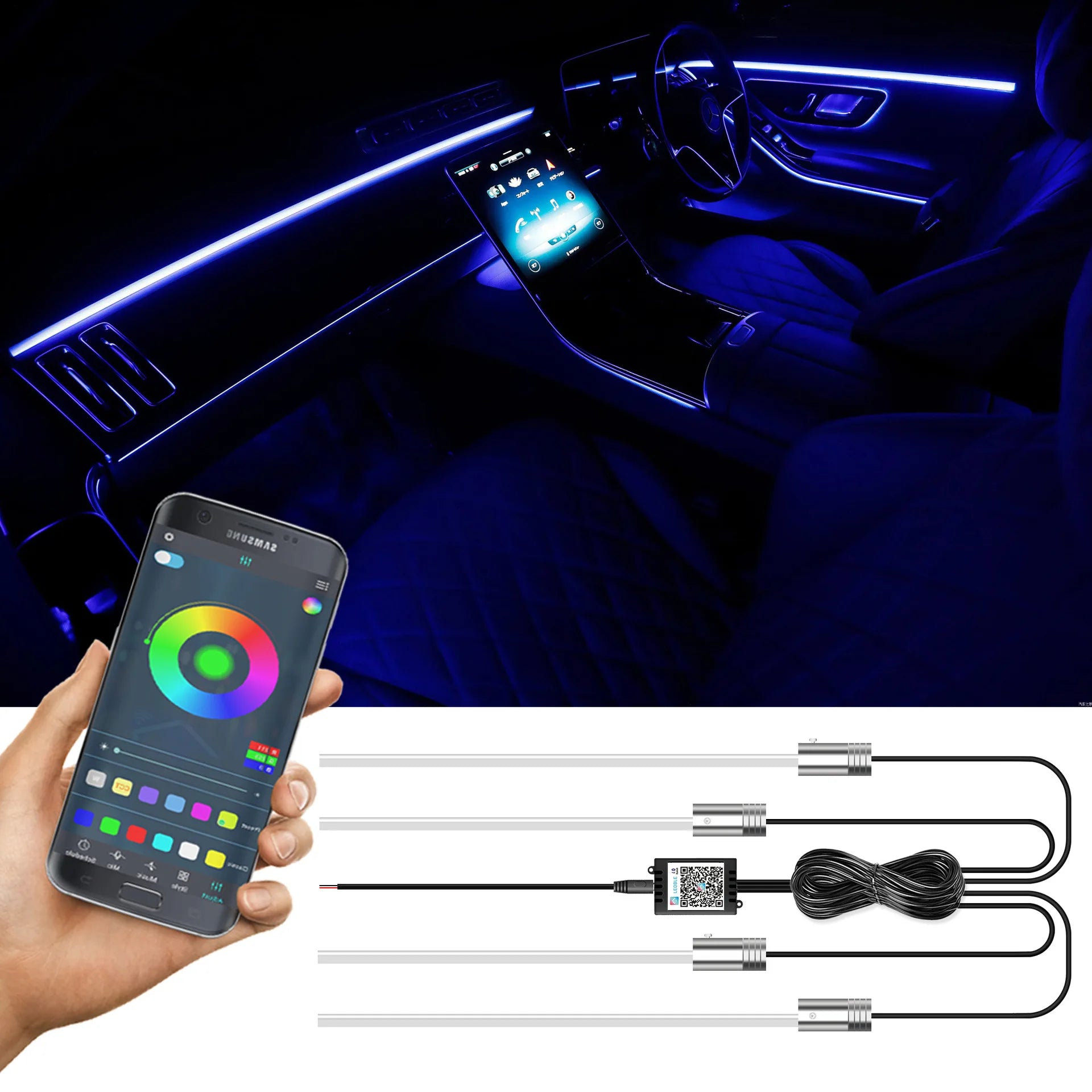 Yosovlamp Car Modification Decorative Light Versa Tucson Fiber Optic Atmosphere Light Color Wire Central Control for Car Decor