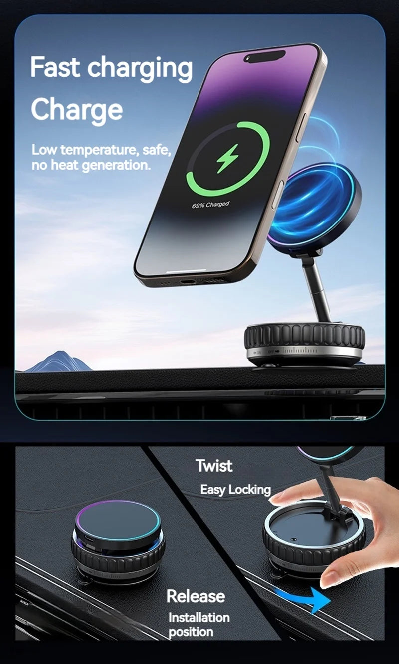 15W Portable K11 Vacuum Magnetic Charging Stand - Strong Suction & Multi-Angle Viewing for Car, Kitchen, Mirror & Fitness