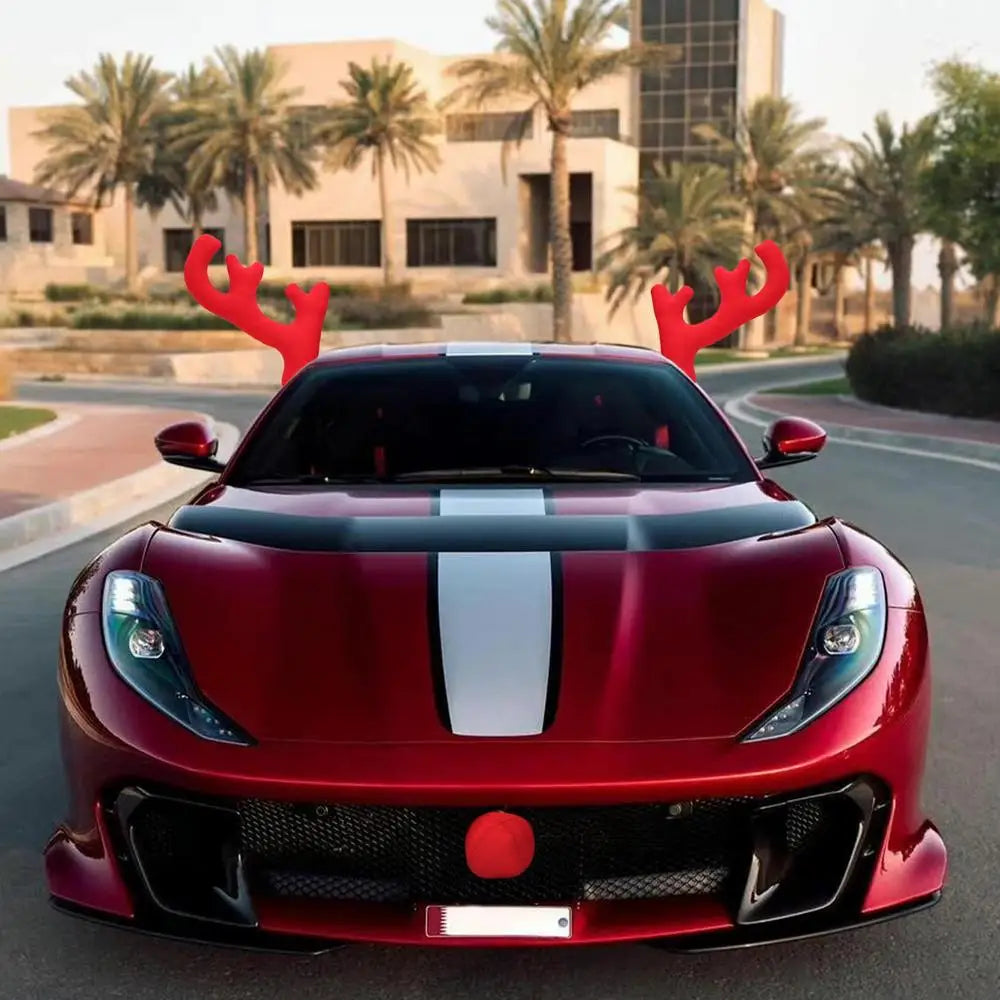 Car Christmas Reindeer Antler Decorations Reindeer Antlers Christmas Decor for SUVs Reindeer Auto Kit Christmas Car Decorations