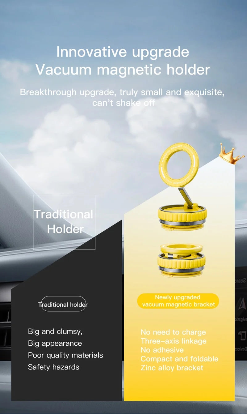 15W Portable K11 Vacuum Magnetic Charging Stand - Strong Suction & Multi-Angle Viewing for Car, Kitchen, Mirror & Fitness