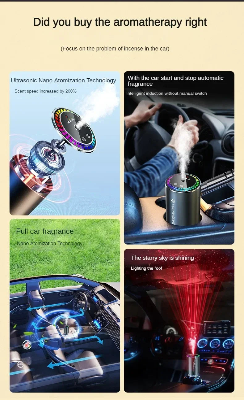 Car mounted perfume aromatherapy automatic spray odor removal aluminum alloy metal colorful atmosphere light star ceiling