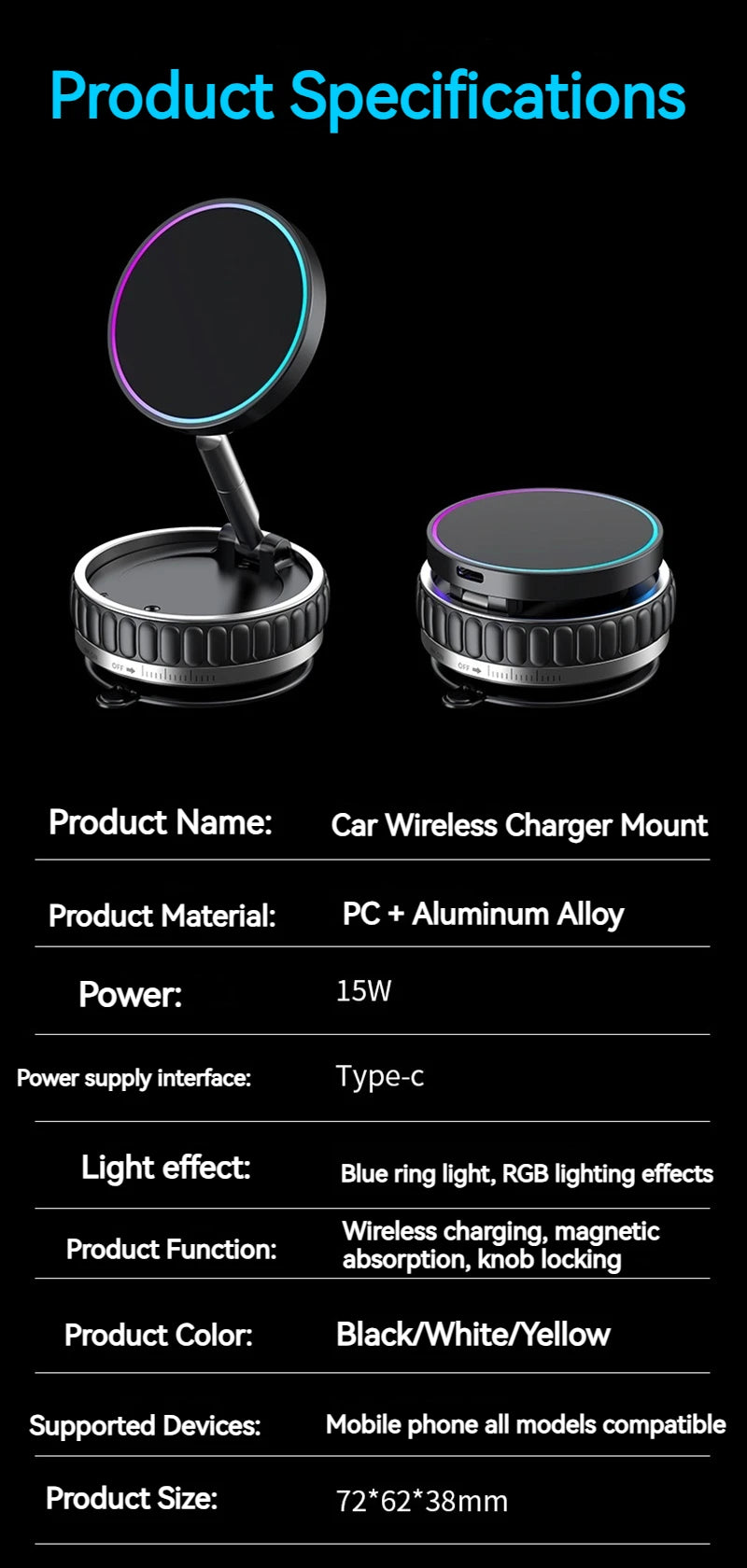 15W Portable K11 Vacuum Magnetic Charging Stand - Strong Suction & Multi-Angle Viewing for Car, Kitchen, Mirror & Fitness