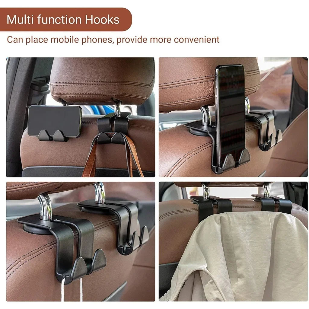 1/2PCS Car Seat Headrest Hook 4 Pack Hanger Storage Organizer Universal for Handbag Purse Coat Fit Universal Vehicle Car Black