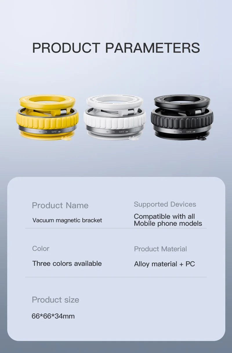 15W Portable K11 Vacuum Magnetic Charging Stand - Strong Suction & Multi-Angle Viewing for Car, Kitchen, Mirror & Fitness