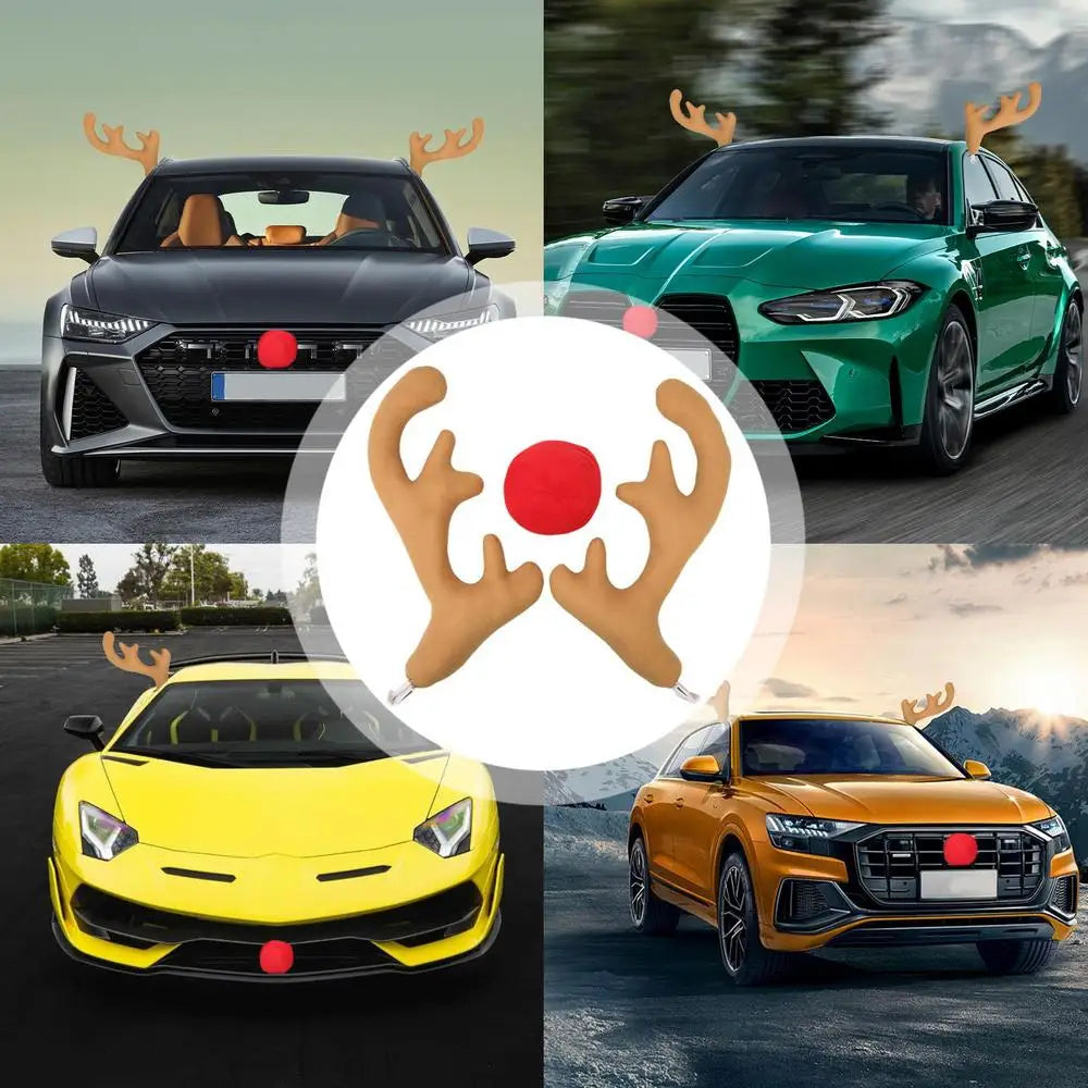 Car Christmas Reindeer Antler Decorations Reindeer Antlers Christmas Decor for SUVs Reindeer Auto Kit Christmas Car Decorations