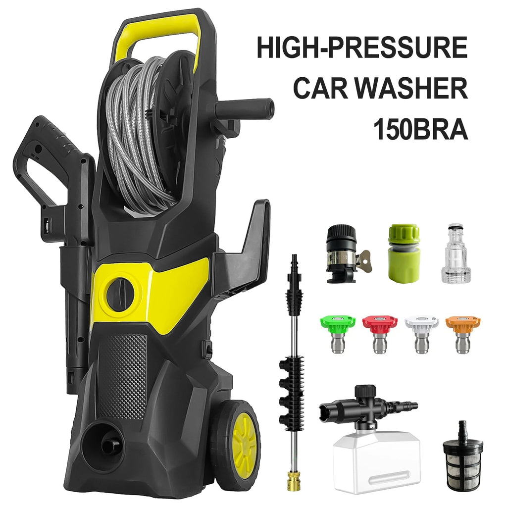 Electric High Pressure Washer2200W,150bar,4 quick-connect nozzles from 0 to 180°,10m Flexible Hose,for Terraces,Gardens,Cars