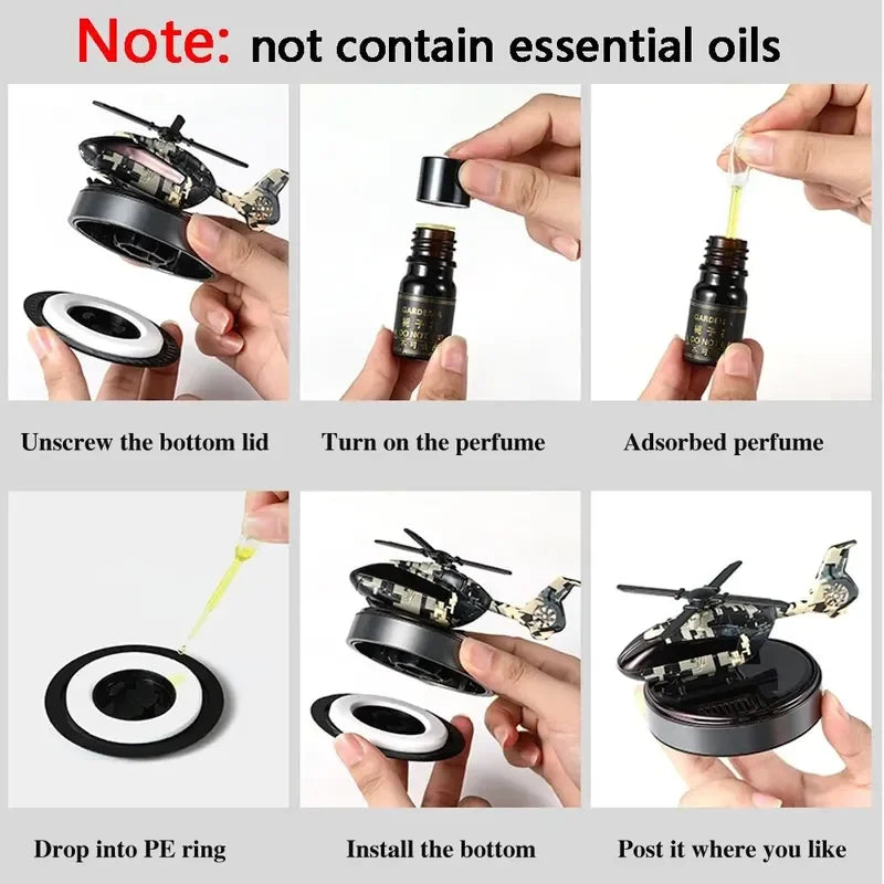 Solar Power Helicopter Air Freshener for Vehicle Home Decor