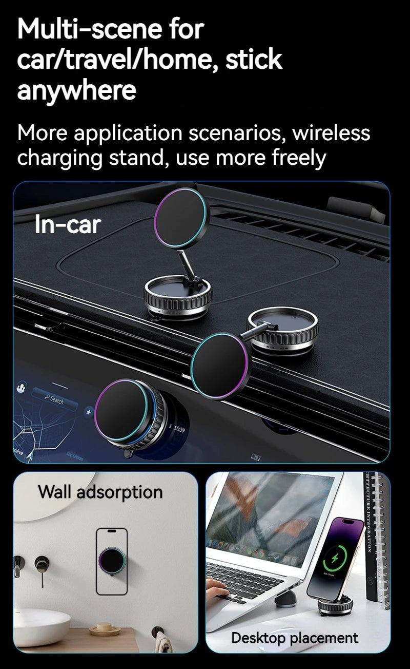 15W Portable K11 Vacuum Magnetic Charging Stand - Strong Suction & Multi-Angle Viewing for Car, Kitchen, Mirror & Fitness