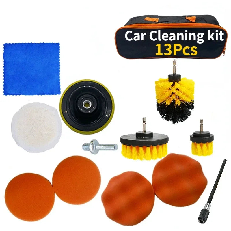 PKWKS New Car Cleaning Kit Scrubber Drill Detailing Brush Set Air Conditioner Vents Towel Polisher Car Auto Detailing Tools