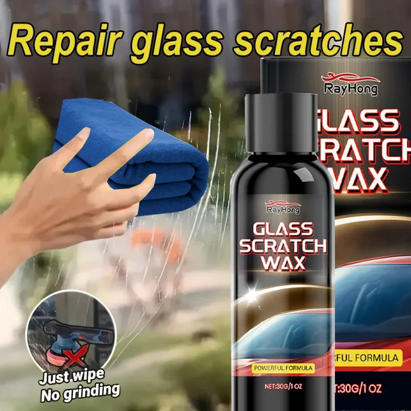 New Glass Scratch Repair Cream - Car Window and Bathroom Glass Polish, Window Glass Scratch Repair Renovation, Includes Sponge.