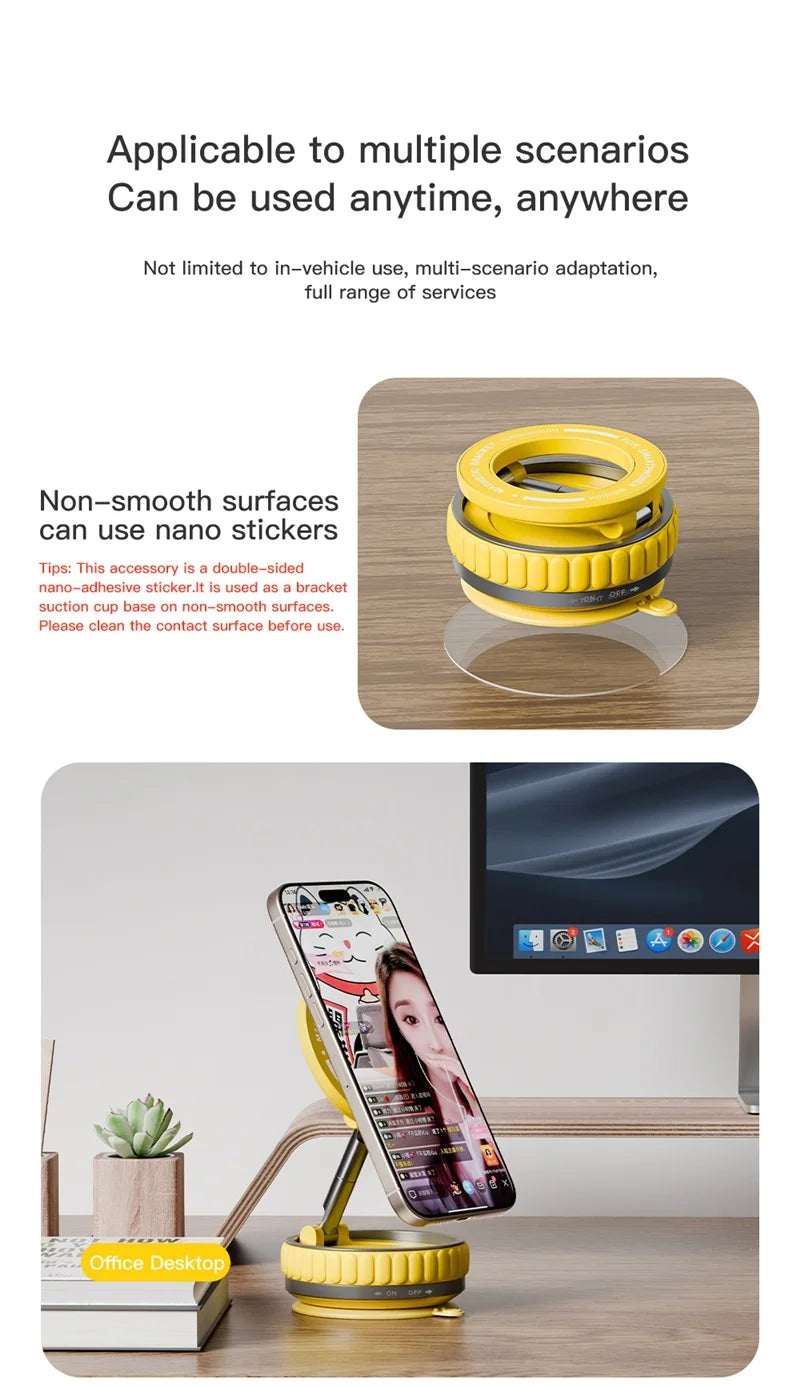 15W Portable K11 Vacuum Magnetic Charging Stand - Strong Suction & Multi-Angle Viewing for Car, Kitchen, Mirror & Fitness