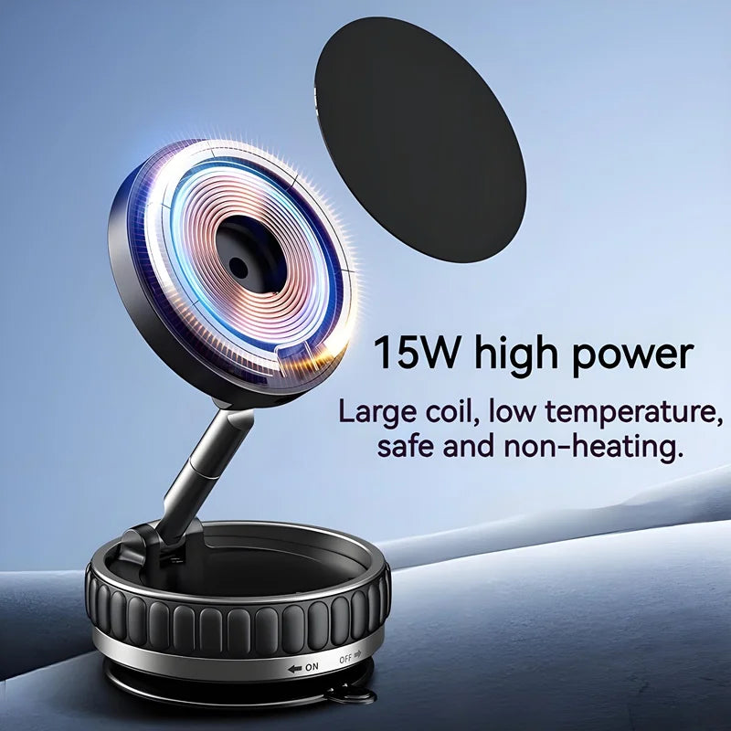 15W Portable K11 Vacuum Magnetic Charging Stand - Strong Suction & Multi-Angle Viewing for Car, Kitchen, Mirror & Fitness