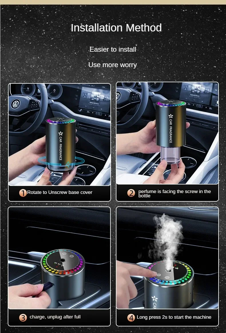 Car mounted perfume aromatherapy automatic spray odor removal aluminum alloy metal colorful atmosphere light star ceiling