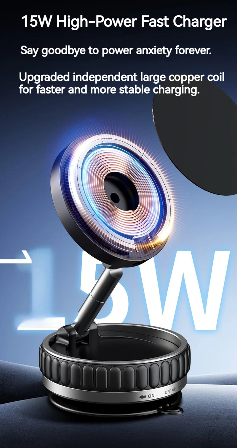 15W Portable K11 Vacuum Magnetic Charging Stand - Strong Suction & Multi-Angle Viewing for Car, Kitchen, Mirror & Fitness