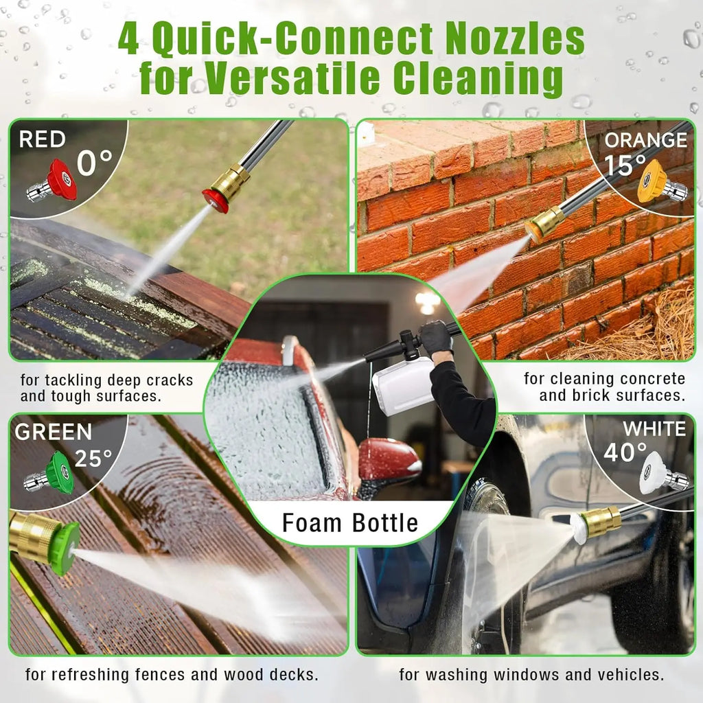 Electric High Pressure Washer2200W,150bar,4 quick-connect nozzles from 0 to 180°,10m Flexible Hose,for Terraces,Gardens,Cars