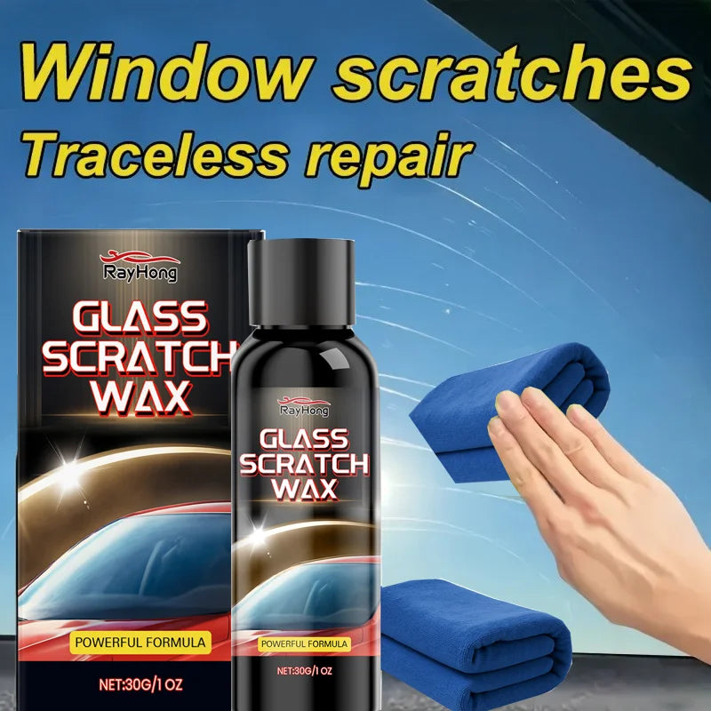 New Glass Scratch Repair Cream - Car Window and Bathroom Glass Polish, Window Glass Scratch Repair Renovation, Includes Sponge.