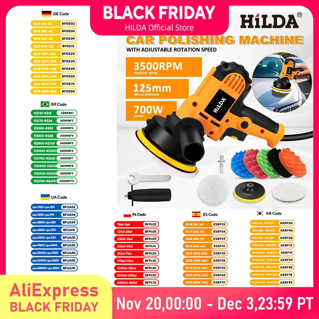 HILDA Electric Car Polisher Car Beauty Waxing Machine  Adjustable Speed Sanding Waxing Tools Automotive Polishing Scratch Repair