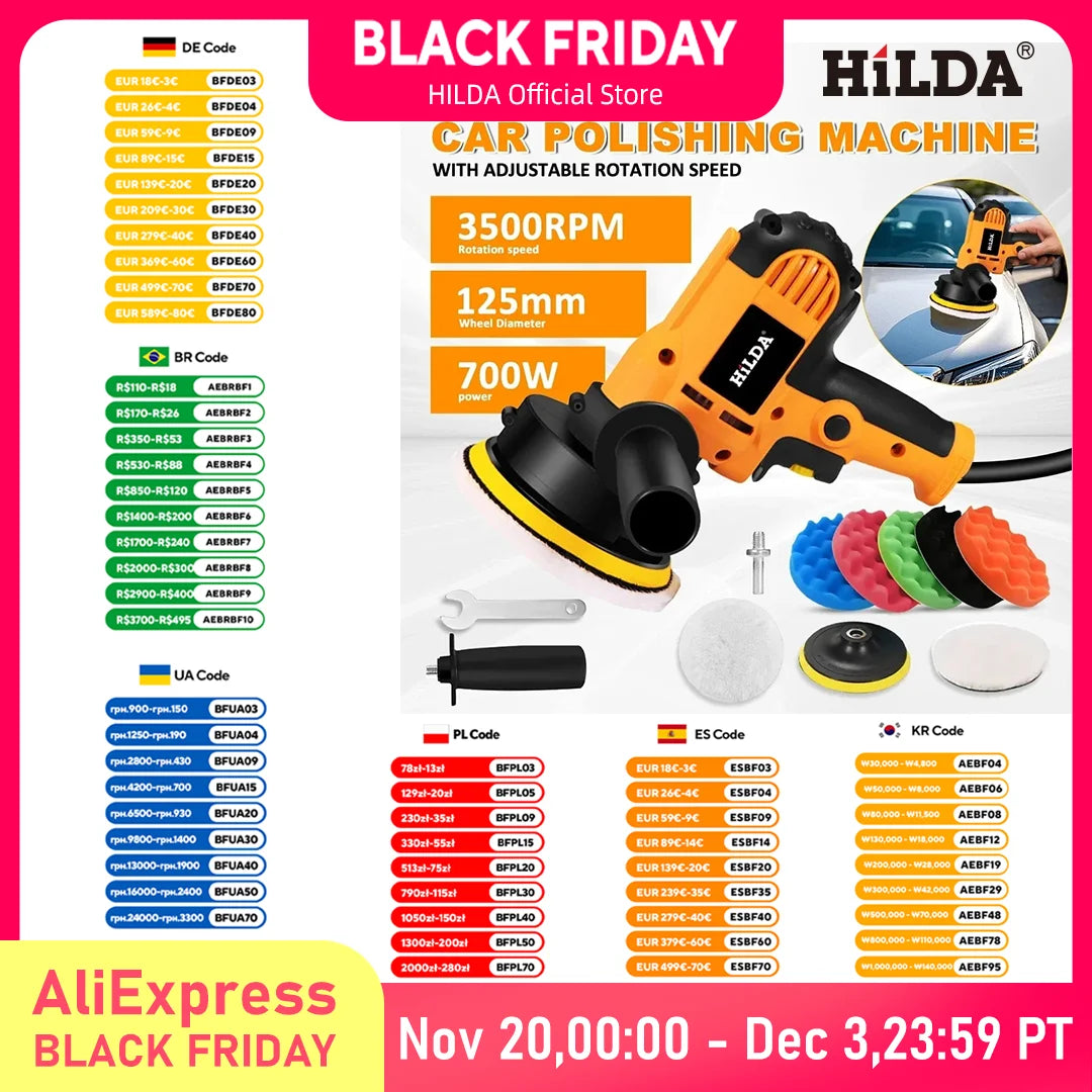 HILDA Electric Car Polisher Car Beauty Waxing Machine  Adjustable Speed Sanding Waxing Tools Automotive Polishing Scratch Repair
