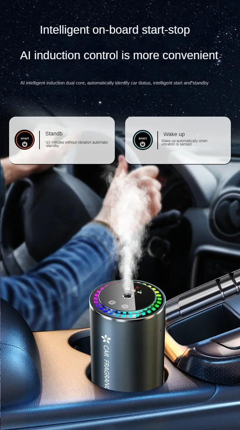 Car mounted perfume aromatherapy automatic spray odor removal aluminum alloy metal colorful atmosphere light star ceiling