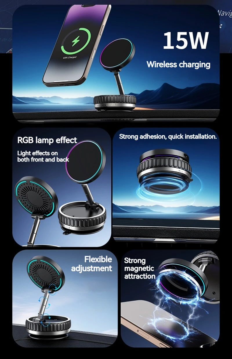 15W Portable K11 Vacuum Magnetic Charging Stand - Strong Suction & Multi-Angle Viewing for Car, Kitchen, Mirror & Fitness