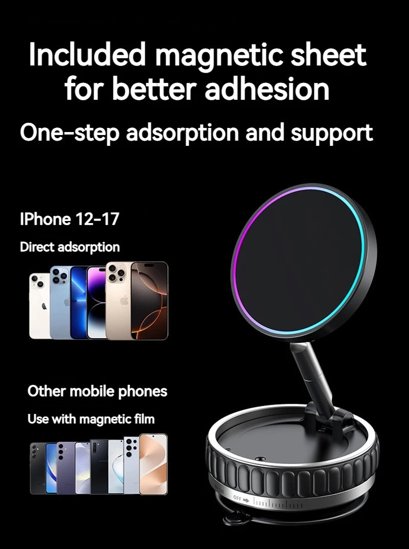 15W Portable K11 Vacuum Magnetic Charging Stand - Strong Suction & Multi-Angle Viewing for Car, Kitchen, Mirror & Fitness