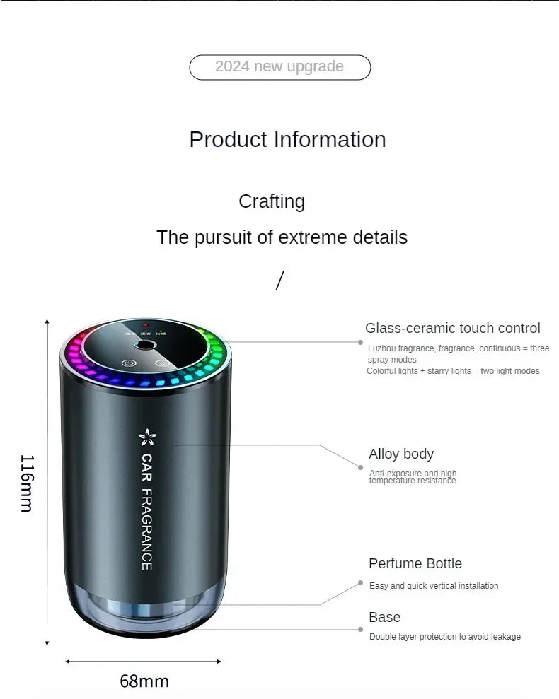 Car mounted perfume aromatherapy automatic spray odor removal aluminum alloy metal colorful atmosphere light star ceiling