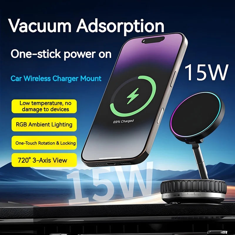 15W Portable K11 Vacuum Magnetic Charging Stand - Strong Suction & Multi-Angle Viewing for Car, Kitchen, Mirror & Fitness