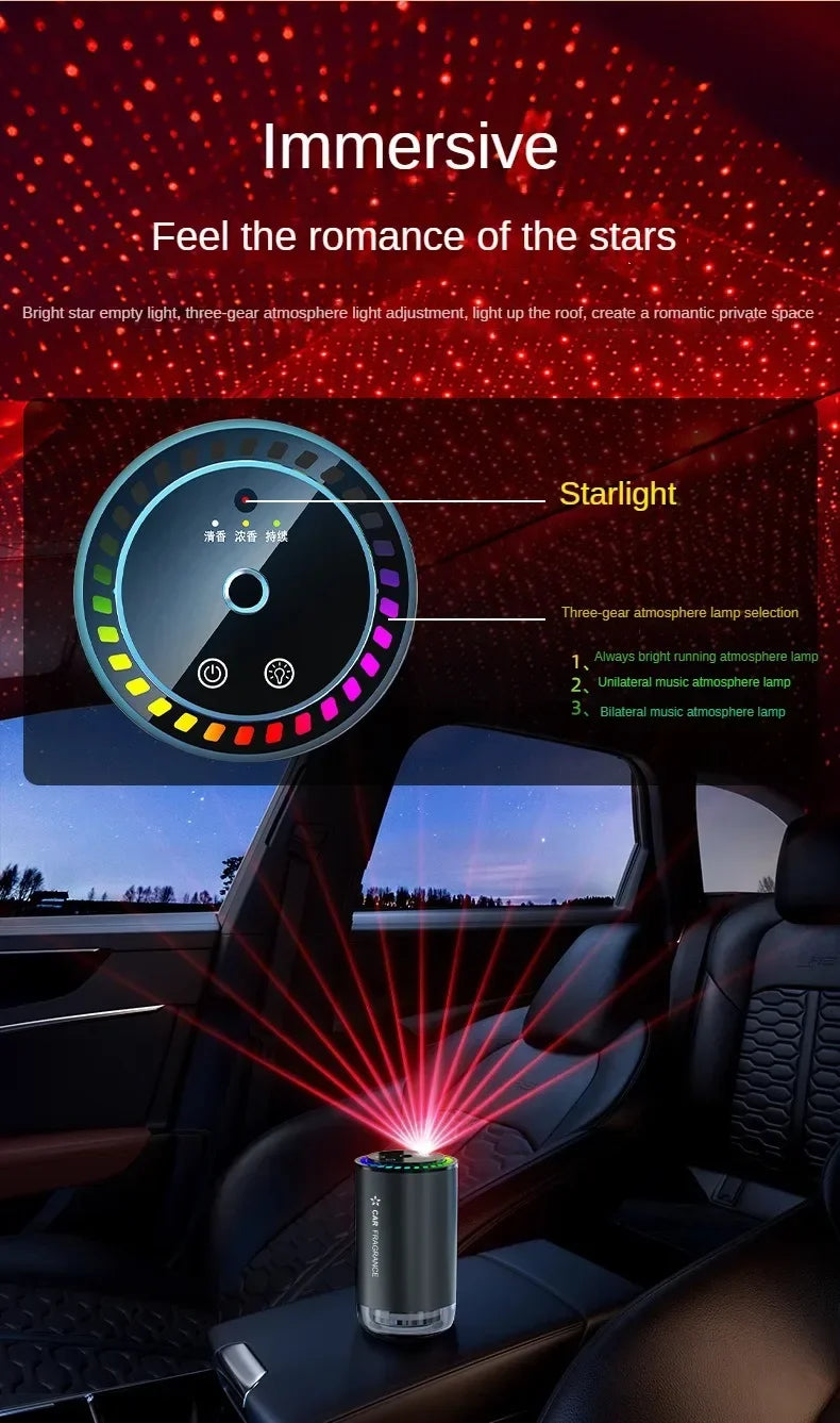Car mounted perfume aromatherapy automatic spray odor removal aluminum alloy metal colorful atmosphere light star ceiling