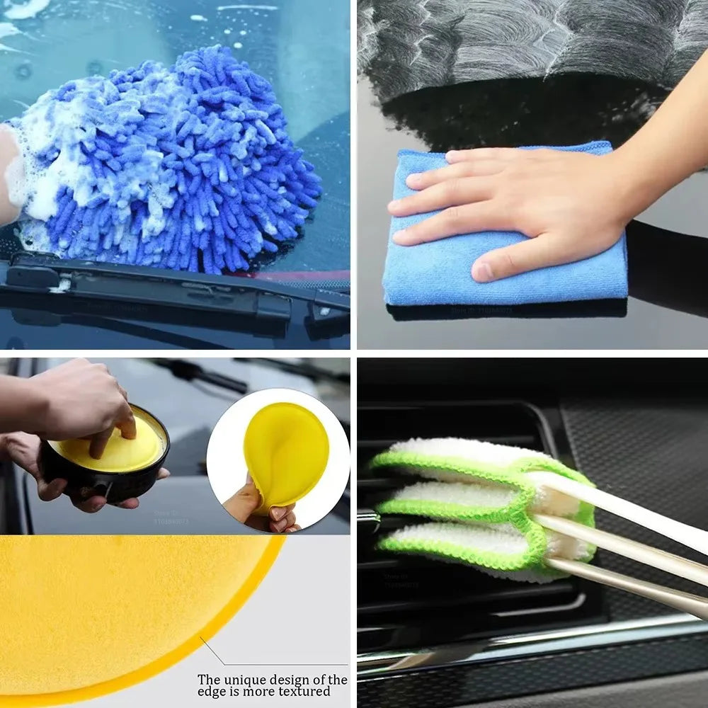 PKWKS New Car Cleaning Kit Scrubber Drill Detailing Brush Set Air Conditioner Vents Towel Polisher Car Auto Detailing Tools