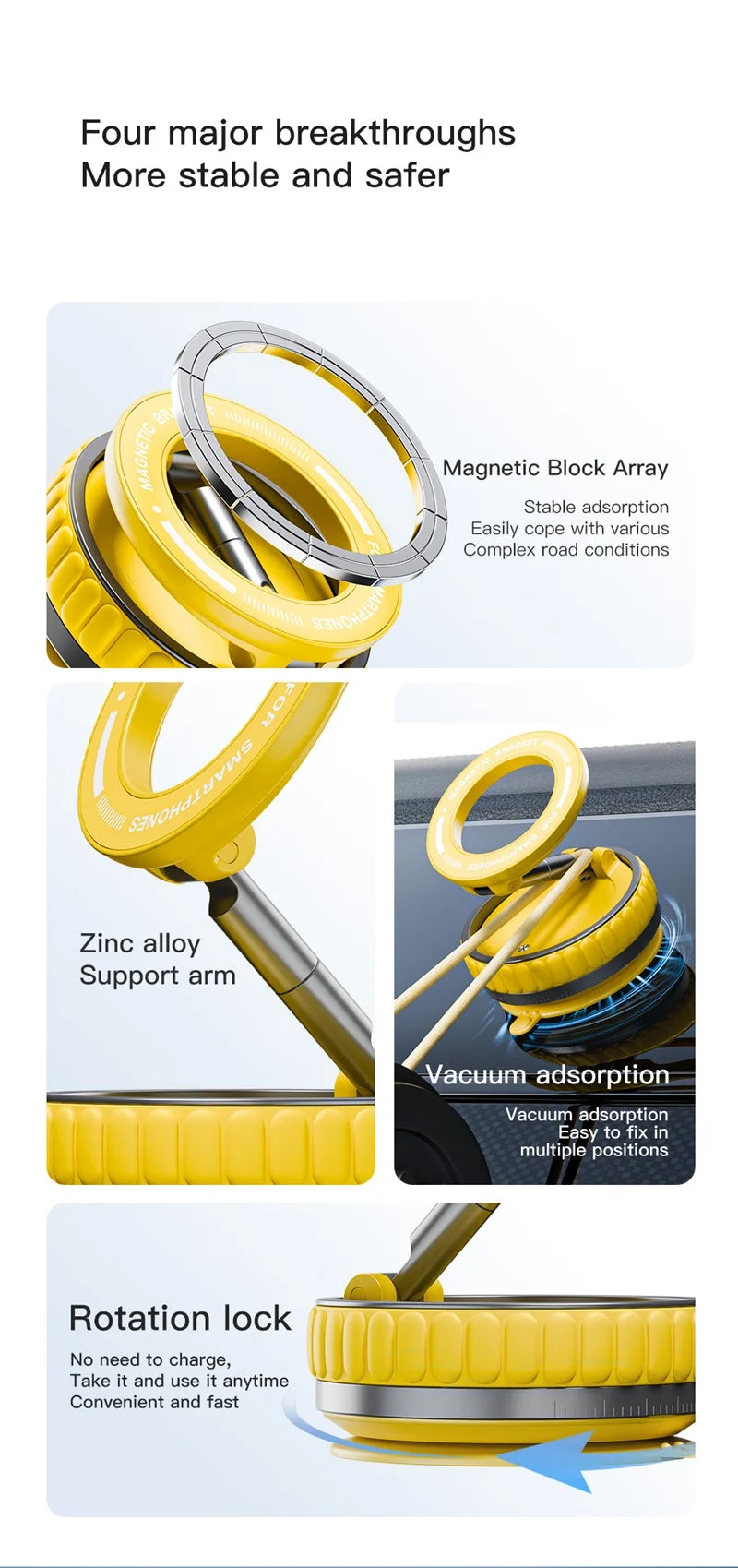 15W Portable K11 Vacuum Magnetic Charging Stand - Strong Suction & Multi-Angle Viewing for Car, Kitchen, Mirror & Fitness